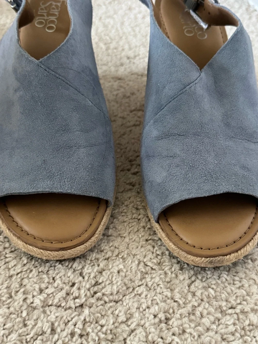 Franco Sarto Julien Light Blue Suede Cork Wedge Sandals Size 9